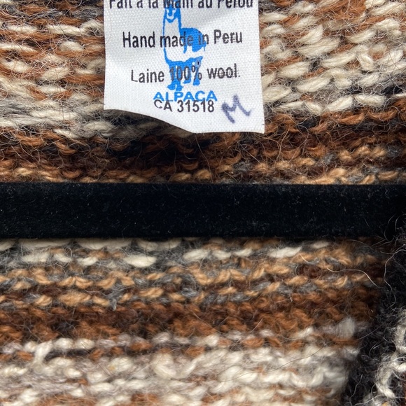 Neutral 100% alpaca hand-knit vest from Peru Sz M - Picture 3 of 6